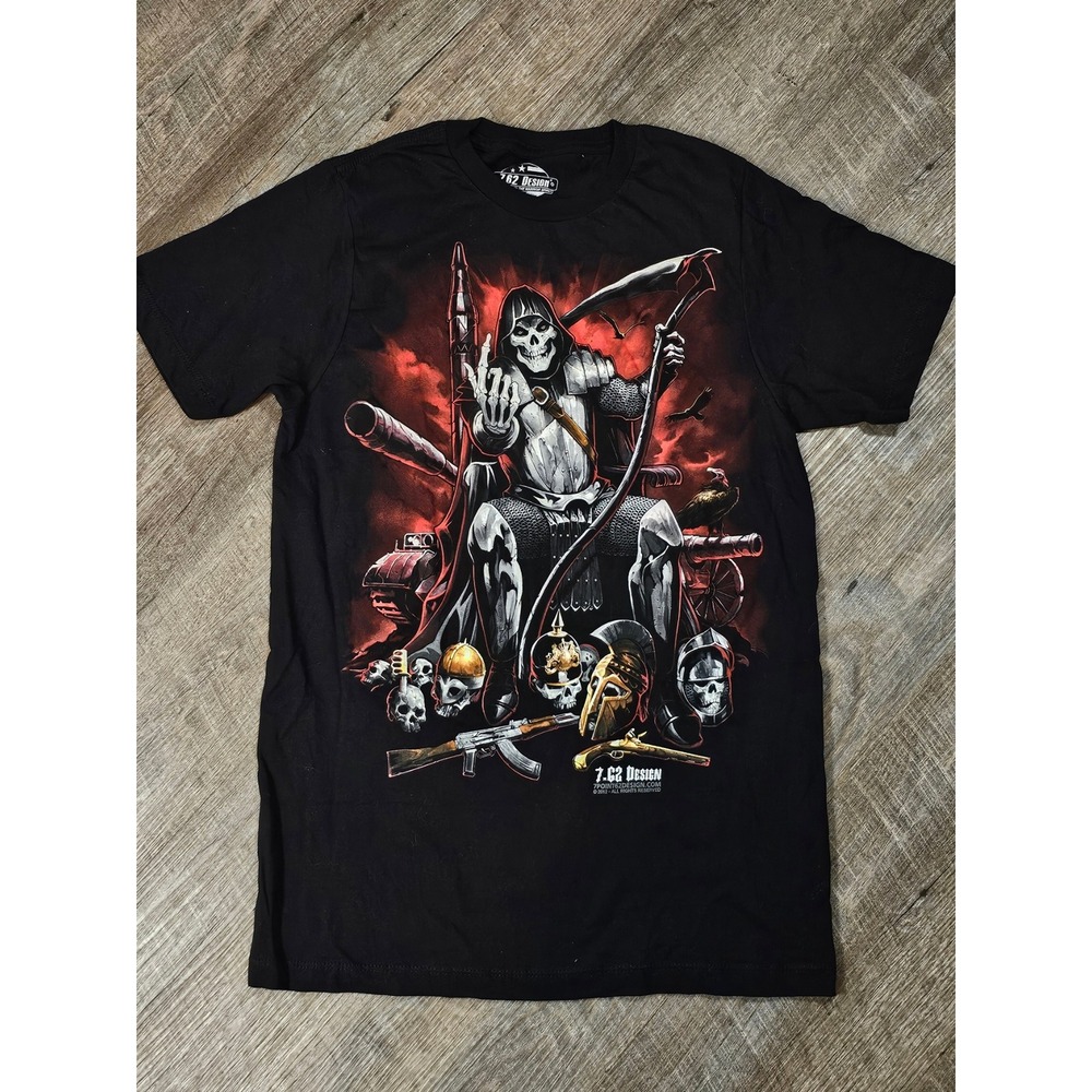 7.62 Design Mens Grim Reaper Weapon Throne Graphic T-Shirt Black Small